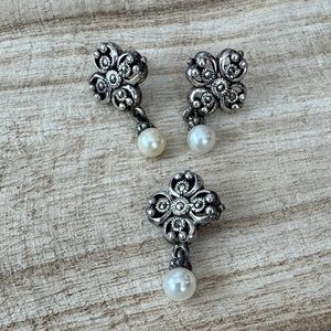 Sterling Silver and Pearl Floral Earrings